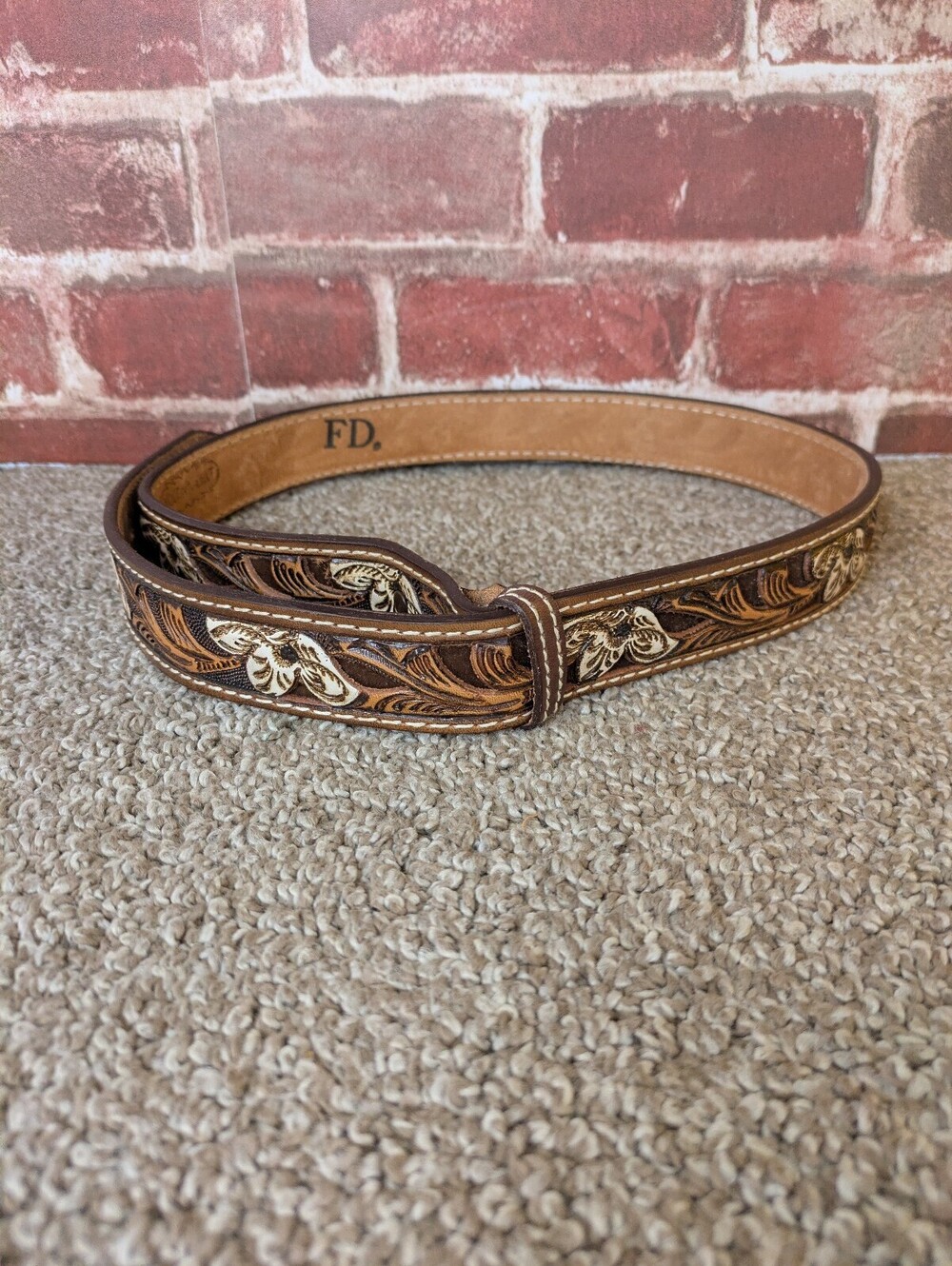 Nocona 228 Belt Western Brown Floral Hand Tooled Vintage Leather Size 36